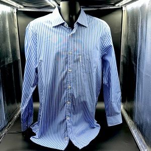 Faconnable Club button shirt. Size 17.5 (L). Mens. Blue striped.